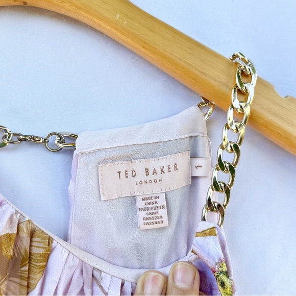 TED BAKER | DIXXIE PLEATED PRINTED SLEEVELESS FLORAL HIGH LOW MAXI DRESS SIZE 4 - Picture 9 of 13